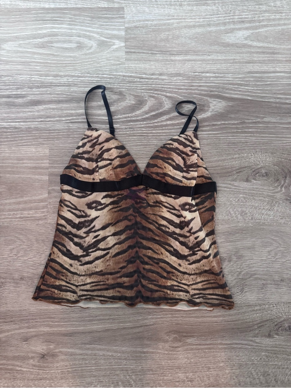 Edikted Tiger Print Mesh Tank Top in Brown and Black